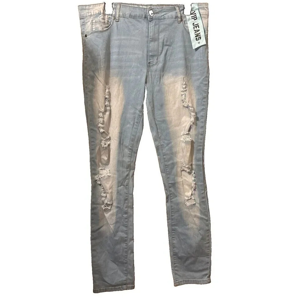 Juniors VIP Jeans Blue Denim Light Wash Whiskering Tapered Leg Size 17/18